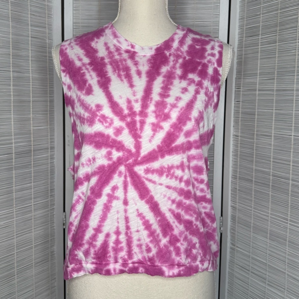 Free People Movement Tank Tie Dye Pink White Open Sides Metallic Logo Size XS